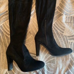Black suede knee high boots